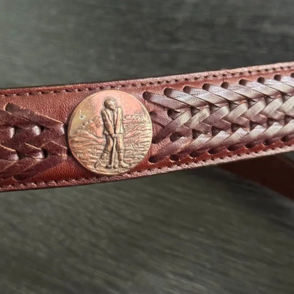 Onyx By Brighton Brown Braided Leather Golf Belt Silver Tone Hardware